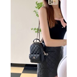 [홍콩명품.CHANEL]샤넬 시즌 크루즈 캐비어 탑핸들 미니 백팩 은장 AP3753