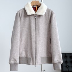 [홍콩명품.Brunello Cucinelli ] 브루넬로 쿠치넬리 26SS 로고 시어링 캐시미어 봄버 자켓 BL1710 HD